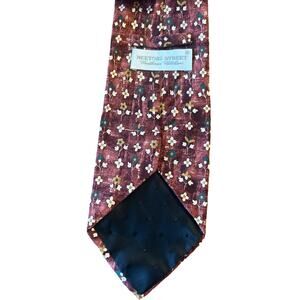 Meeting Street Mens Tie Red Tan Floral 3.75” Silk Designer Made in Italy Necktie